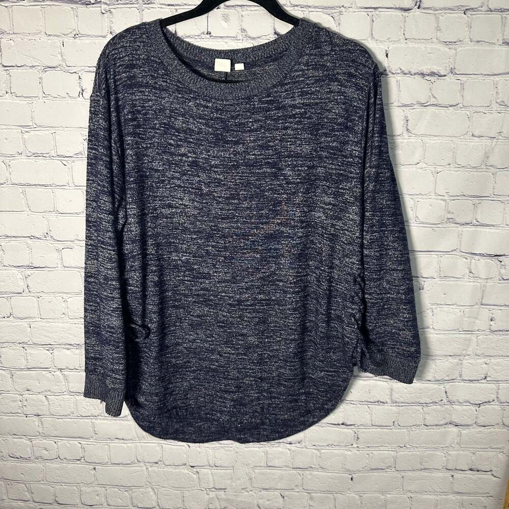 Gap Womens Shirt Small Blue Long Sleeve Knit Pullover Roched Tie
